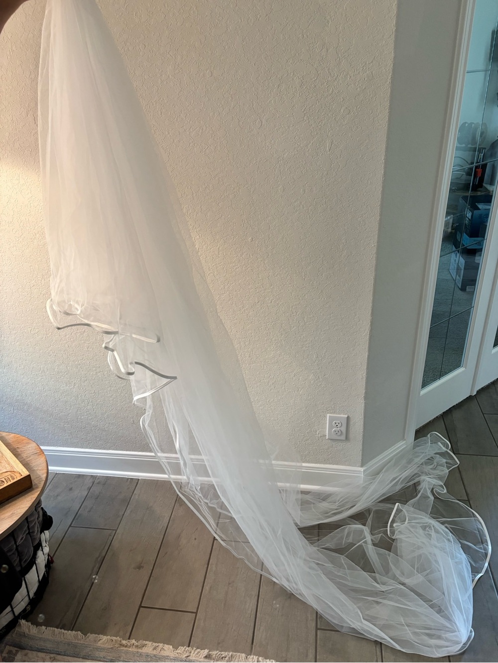 Long White Bridal Veil with Satin Edge
